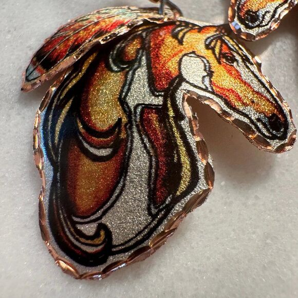 Handmade Boho Copper Feather Estuarian Horse‎ Wire Drop Earrings, Gift Box - Picture 7 of 9